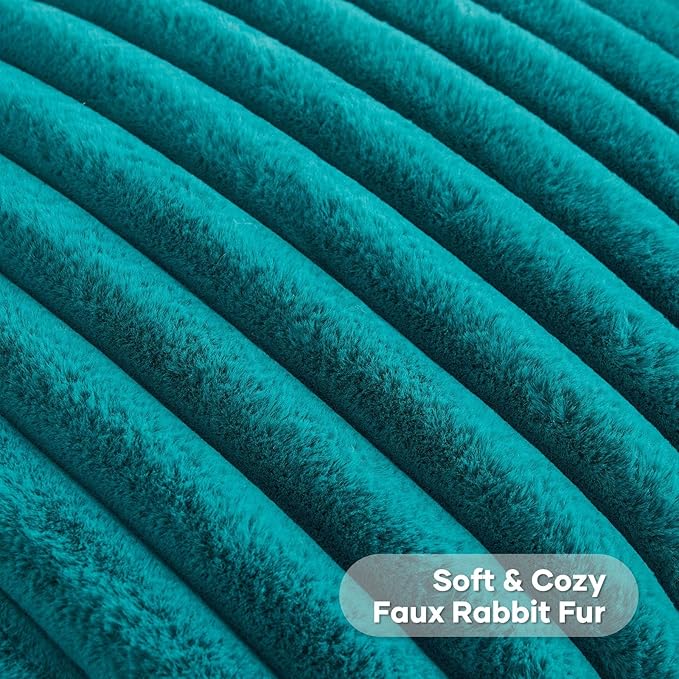 FUTEI Teal Green Decorative Throw Pillow Covers Set of 2, 28x28 Inch Soft Fluffy Faux Fur Plush Striped Euro Pillow Shams, Modern Home Decor for Couch Bed Living Room