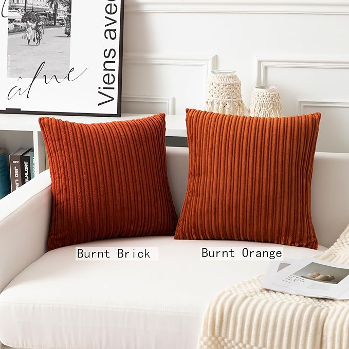 UGASA Fall 14x24 Inch Pillow Cover Pack of 1 Soft Boho Stripe Corduroy Long Rectangle Lumbar Cushion Case Farmhouse Decorative Throw Pilowcase for Bed, Couch, Sofa, Bedroom, Living Room, Burnt Orange