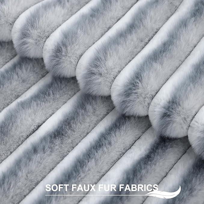 Pallene Faux Fur Plush Throw Pillow Covers 24x24 Set of 2, Luxury Soft Fluffy Striped Decorative Pillow Covers for Sofa, Couch, Living Room, Ombre Grey