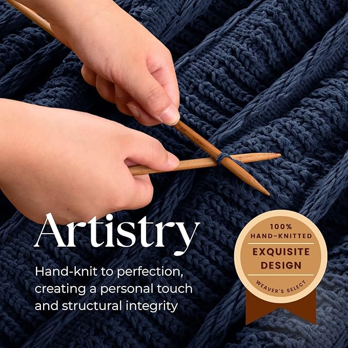 Boho Knitted Chenille Blanket with Tassels - Lightweight & Soft All-Season Throw - 3D Classic Pattern for Living Room Bedroom Couch, Royal Blue, King 90"x108"