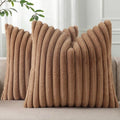 Pallene Faux Fur Plush Throw Pillow Covers 20x20 Set of 2, Luxury Soft Fluffy Striped Decorative Pillow Covers for Sofa, Couch, Living Room, Brown