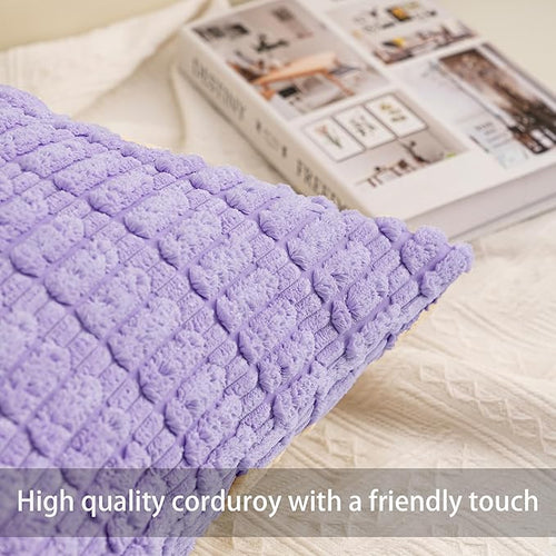 Aegero Pack of 2 Corduroy Decorative Throw Pillow Covers 18x18 Inch Soft Striped Pillow Covers Modern Farmhouse Home Decor for Sofa Living Room Couch Bed（Purple）