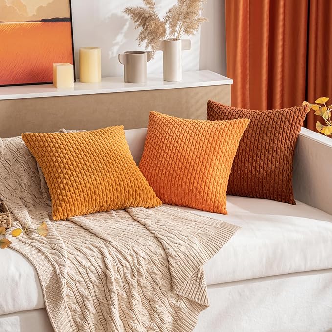 MIULEE Throw Pillow Covers Soft Corduroy Decorative Set of 2 Boho Striped Pillow Covers Pillowcases Farmhouse Home Decor for Couch Bed Sofa Living Room Rust 18x18 Inch