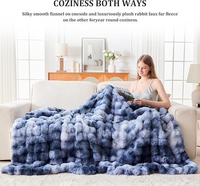 Faux Fur Twin Blanket for Couch, 1000 GSM Cozy Fuzzy Fluffy Soft Plush Thick Bubble Sherpa Blanket for Sofa Bedroom Living Room, Mothers Day Birthday Gifts for Women Home Decor