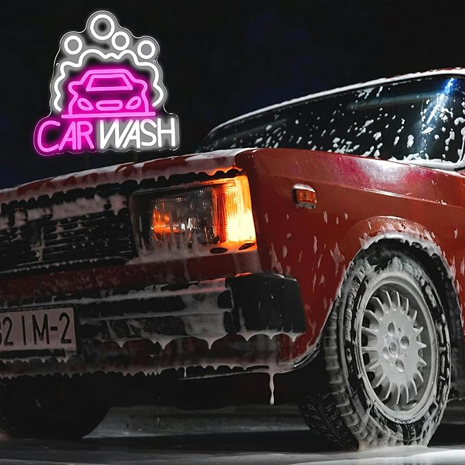 Car Wash Neon Sign for Wall Decor Car Neon Light Dimmable Sedan LED Light Sign for Party Gas Station Service Area Auto Repair Shop Car Show