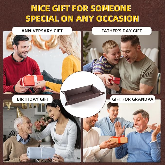 Valet Tray for Men Women 2 Pack - PU Leather Travel Catchall Tray Organizer - Desk Bedside Nightstand Storage Box for Jewelry Key Phone Remote Controller Wallet Watch Glasses -Rectangle