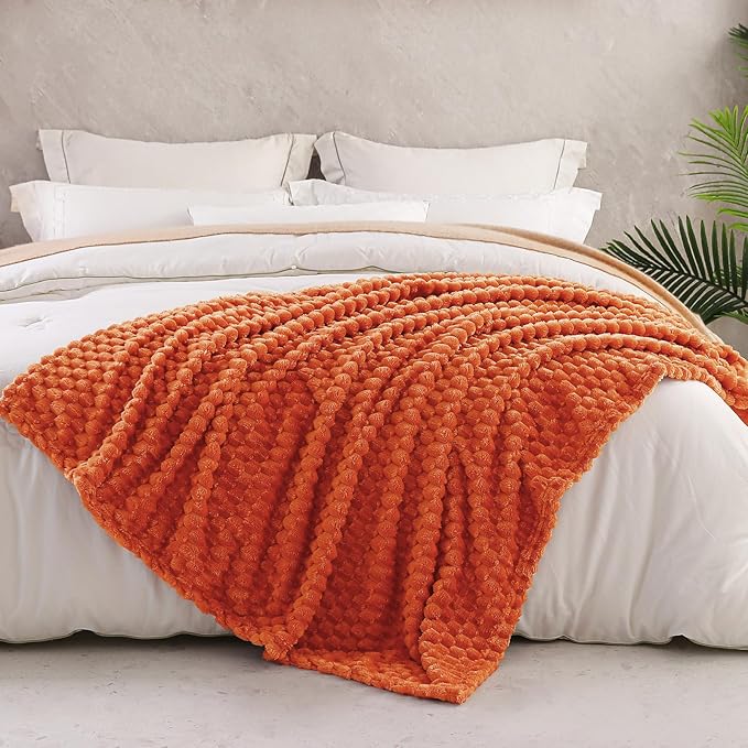 Exclusivo Mezcla Fleece California King Blanket for Bed, Oversized Fuzzy Burnt Orange Bed Blankets, Soft Cozy Plush Sofa Throws for All Seasons, 120x120 Inches