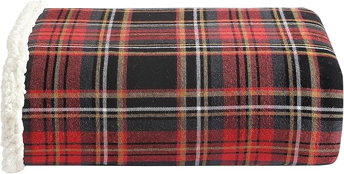 Eddie Bauer - Blanket, Super Soft Reversible Sherpa & Brushed Fleece Bedding, Throw Blankets for Couch, Ideal for Lounging (Mountain Tartan Red)