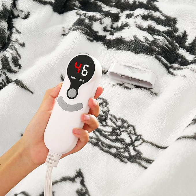 LUXIAN Electric Heated Blanket Throw Size 50"x60" - Flannel & Sherpa Fabric Dual-Sided, 9 Heat Settings & 1-3 Hours Auto Off, Machine Washable, Christmas Santa Forest,Black and White