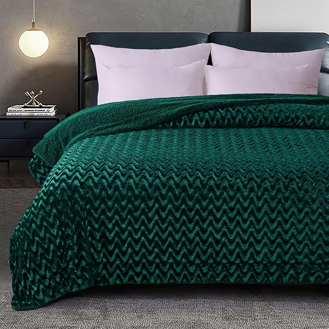 Whale Flotilla Faux Fur Sherpa Twin Size Blanket for Bed, Cozy Reversible Fuzzy Fluffy Plush Blankets for All Season, Warm and Soft, 60x80 Inch, Emerald Green