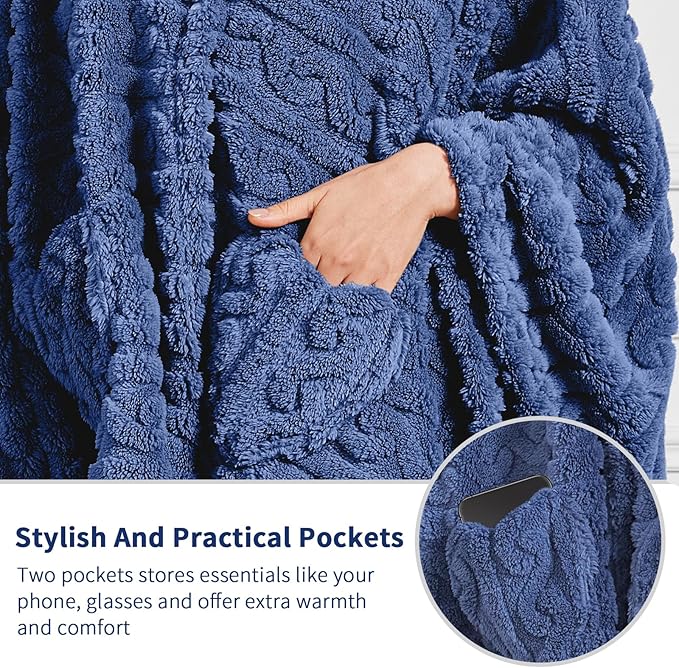 Wearable Blanket Sherpa Fleece Shawl Blanket with Pockets Blanket Poncho Cape for Adults, Cozy Shawl TV Throw Blankets