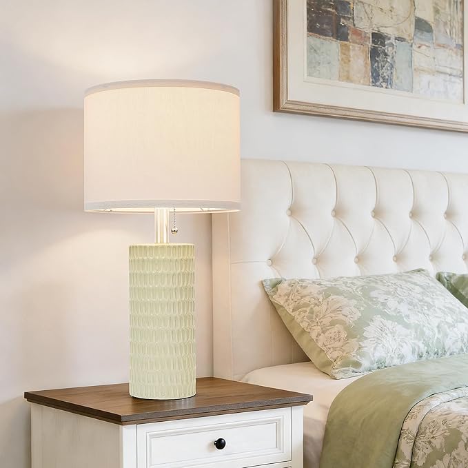 Table Lamps for Living Room Set of 2, Ceramic Table Lamps for Bedroom, 20" Modern Lamps for Night Stands, Light Green