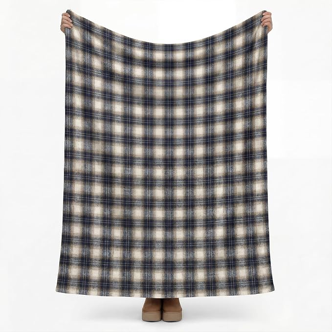 Horaldaily Dark Blue Brown Farmhouse Plaid Decorative Blanket Throw, Spring Summer Rustic Soft Lightweight Blanket for Couch Sofa Bed Lounging Decoration, Ideal Gifts for Kids Adults Self, 60x80
