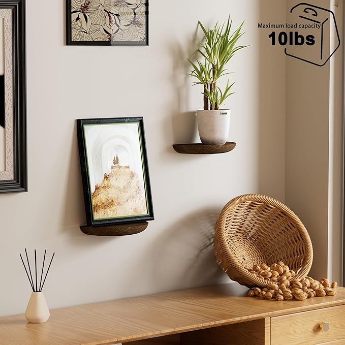 Solid Wood Half Round Floating Wall Shelves | Elegant Floating Shelves, Elevate Your Space. Perfect for Living Rooms, Bathrooms, Bedrooms, Offices, Children's Rooms
