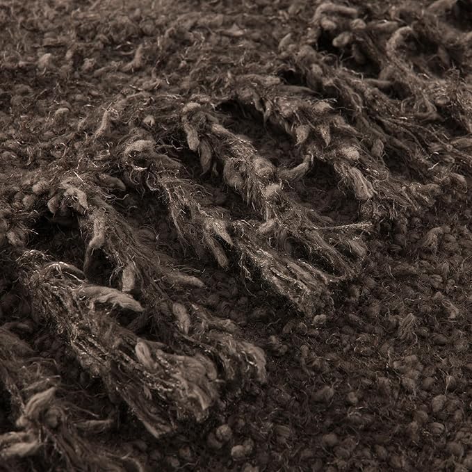 Knit Throw Blanket Fluffy Fuzzy Soft Lightweight Cozy Farmhouse Tassels Chunky Knitted Throws for Couch Sofa Bed (Brown, 50"x60")