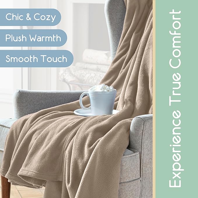 Twin Size Microfleece Blanket | Fleece Bed Blanket | All-Season Comfort| Supersoft Lightweight | Plush Throw Blanket for Bed Couch or Sofa | Pet-Friendly | Nutmeg