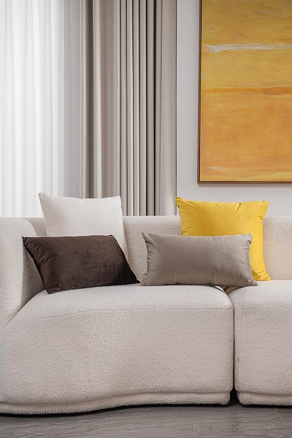 DEZENE Lumbar Pillow Covers 12x20 Taupe: Pack of 2 Cozy Soft Velvet Rectangular Modern Luxury Decorative Throw Pillow Cases for Sofa Couch Living Room Bed Home Decor