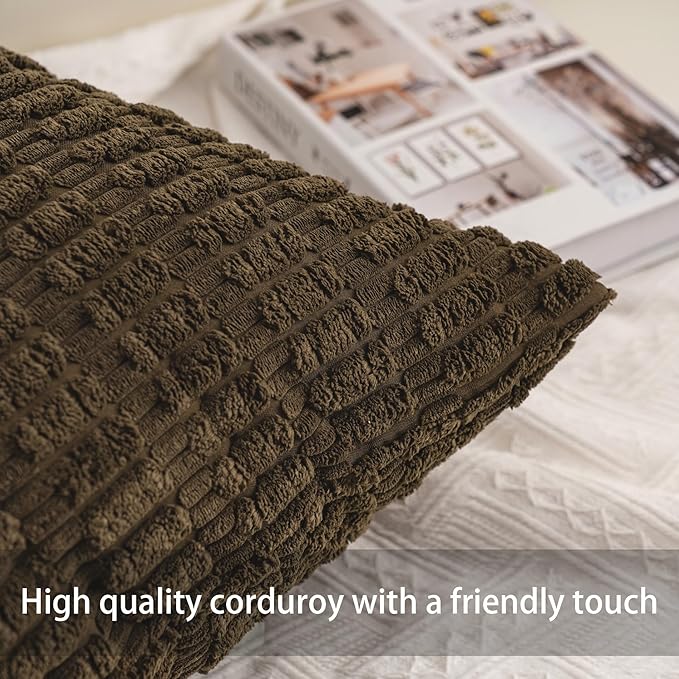 Aegero Pack of 2 Corduroy Decorative Throw Pillow Covers 12x24 Inch Soft Striped Pillow Covers Modern Farmhouse Home Decor for Sofa Living Room Couch Bed（Green）