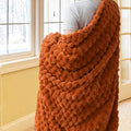 Vessia Flannel Fleece Twin Blanket, 3D Jacquard Burnt Orange Fuzzy and Warm Blanket for Couch, Sofa, Bed, 300GSM Super Soft Touch Cozy Home Decor for All Seasons (60x80 inches)