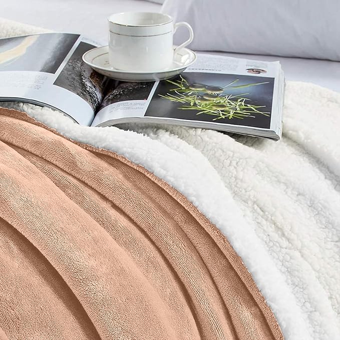 MOONLIGHT20015 Sherpa Blankets Queen Size - (Camel, 90X90 Inches) Fuzzy, Soft and Wool/Fleece Blanket for Bed, Fluffy Blankets for Winter, Camping and Travel