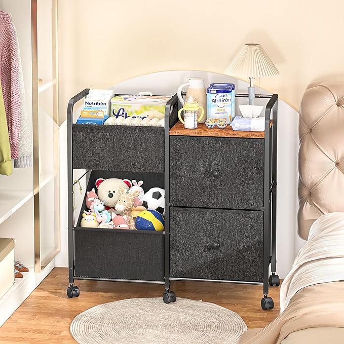 Baby Diaper Caddy Organizer Cart, Bedside Cart for Baby Essentials, Newborn Rolling Ulitity Cart with Drawers and Wheels, Baby Organizers and Storage for Bedroom, Living Room, Bathroom