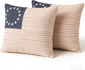 Patriotic American Flag Throw Pillow Covers, Linen, 18x18 Inch, Set of 2, Farmhouse Style, Machine Washable
