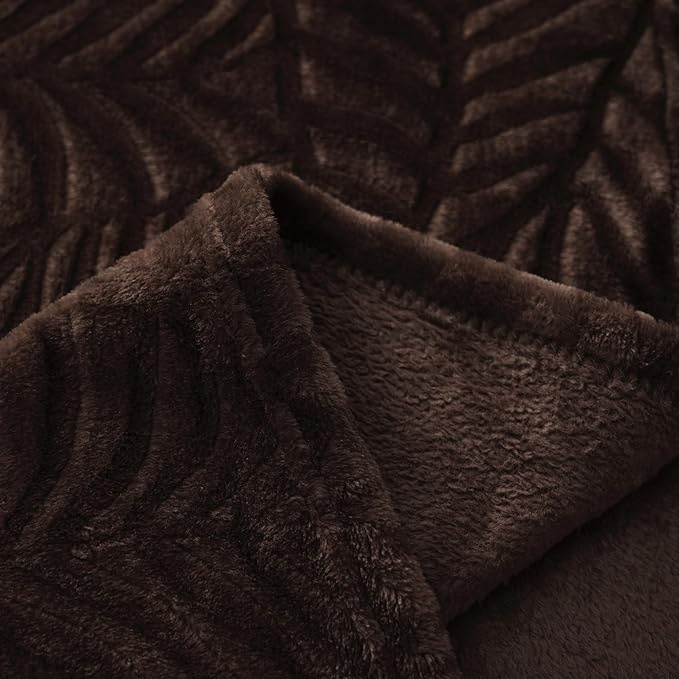 SOCHOW Super Soft Flannel Fleece Throw Blanket, Lightweight Cozy Warm Leaves Textured Plush Blanket for Bed Couch Sofa, 50 x 60 Inches, Brown