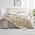 Amélie Home Faux Fur Throw Blanket for Couch, Cozy Fuzzy Fluffy Fur Luxurious Soft Striped Plush Gift Blankets for Family Sofa Chair, 60"x80", Beige