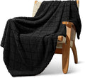 Whale Flotilla Fuzzy Fleece Throw Blanket for Couch, Bed, Soft Fluffy Jacquard Waffle Blankets for All Season, Lightweight and Warm, 50x60 Inch, Black