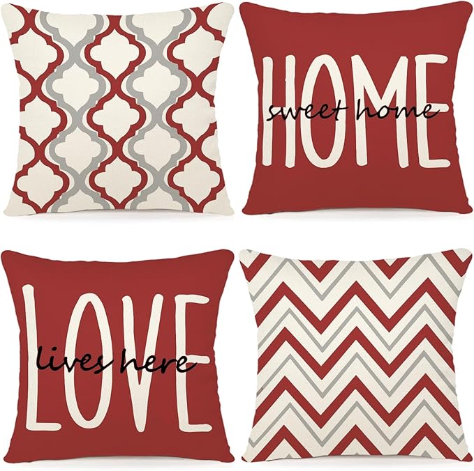 YCOLL Farmhouse Pillow Covers 18x18 Set of 4 Throw Pillow Covers Rustic Linen Decorative Pillows Square Cushion Covers for Couch Sofa Bedroom Home Decor