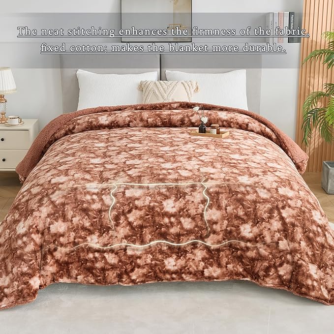 CHOSHOME Sherpa Fleece Blanket- Thick Warm Blanket for Winter, Soft Fuzzy Plush Blanket for Bed, Couch, Travel (Tie Dye Brown, Cal King 96" x 102")
