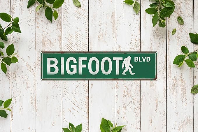 Bigfoot Blvd Metal Sign 4x16in Funny Rustic Plaque for Cabin Road Outdoor Adventure Wall Art