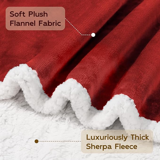 BEAUTEX Sherpa Fleece Throw Blanket Twin Size for Couch - Thick and Warm Blanket for Winter, Fluffy Flannel Plush Twin Blanket, Fuzzy Wine Cuddle Blankets for Couch Bed Sofa (60" x 80", Wine)