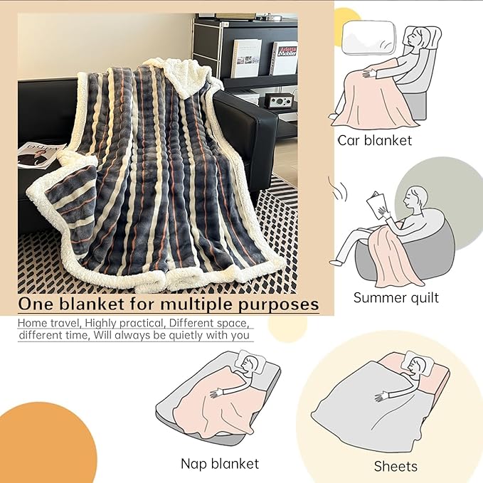 Fleece Bed Throw Blanket, Full Size 60 Inch × 80 Inch, Soft Plush Fluffy, Reversible Flannel Blanket for Sofa, Couch, Bed, All Seasons, for Women