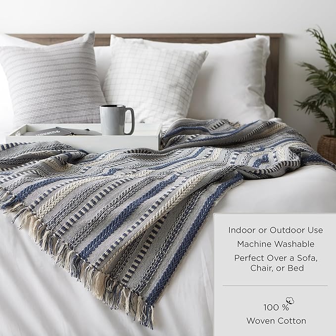 DII Industrial Tonal Textured Woven Throw 50x60, Cool Gray