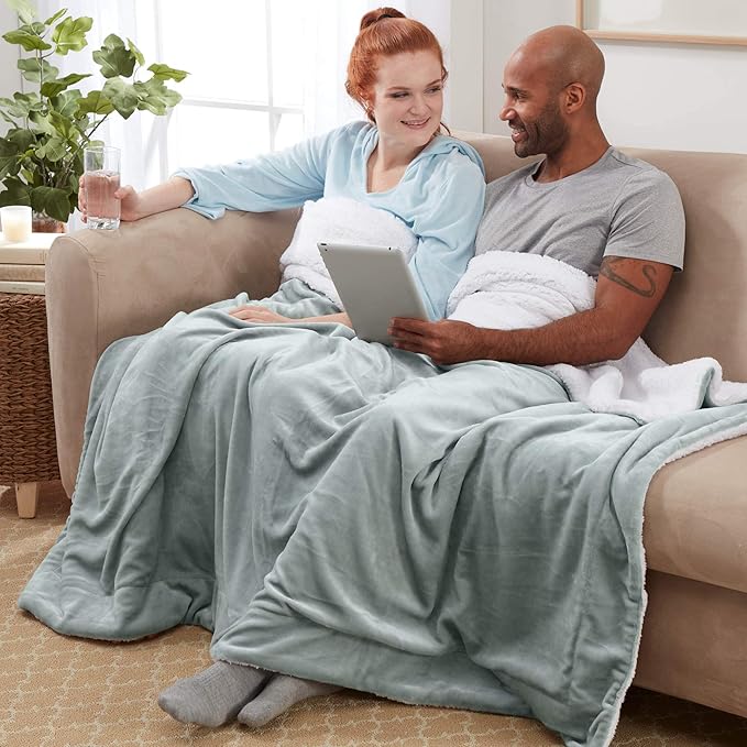 Genteele Sherpa Throw Blanket Super Soft Reversible Ultra Luxurious Plush Blanket, 50 x 60 inches, Sage/White