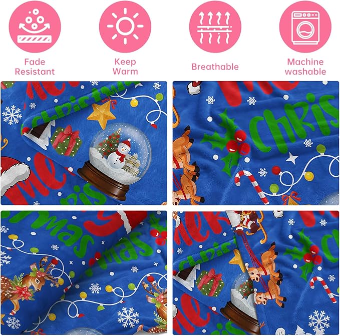 Blue Cute Christmas Blankets and Throws for Adults/Women/Boys/Kids, Holiday Fleece Throw Blanket for Couch/Sofa, Holiday Decor, Christmas Decorations/Gifts 40"x 60"