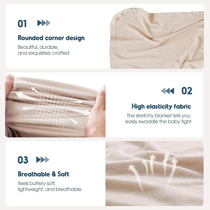 GRSSDER 2 Pack Newborn Swaddle Blanket, Ultra Soft Stretchy Jersey Knit Extra Large Size 33 x 44 Receiving Blankets for Easy Swaddling Baby Snug and Cozy