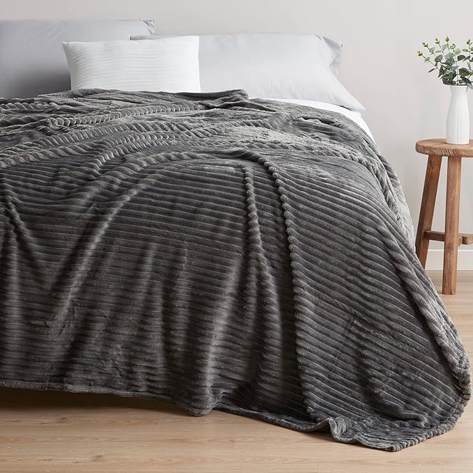 Nestl Grey Blanket King Size for Bed - Cozy Warm Fuzzy Blankets for Women, Plush Large Fleece Throws for Girls - Gray, 108 x 90 Inches
