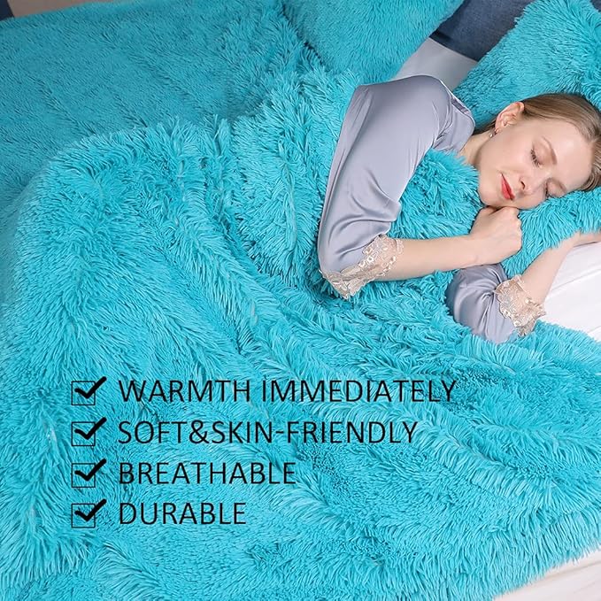 YUSOKI Long Faux Fur Twin Size Blanket,2 Layers,3.4lb for Bed Couch Home Décor Gifts Women (Teal,60" x 80")