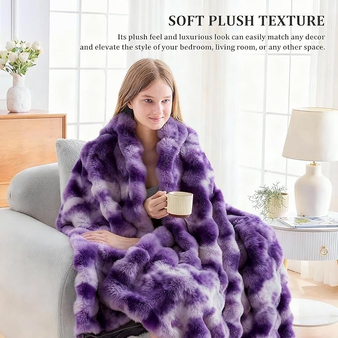 Faux Fur Throw Blanket for Couch, 1000 GSM Cozy Fuzzy Fluffy Soft Plush Thick Bubble Sherpa Blanket for Sofa Bedroom Living Room, Mothers Day Birthday Gifts for Women Home Decor