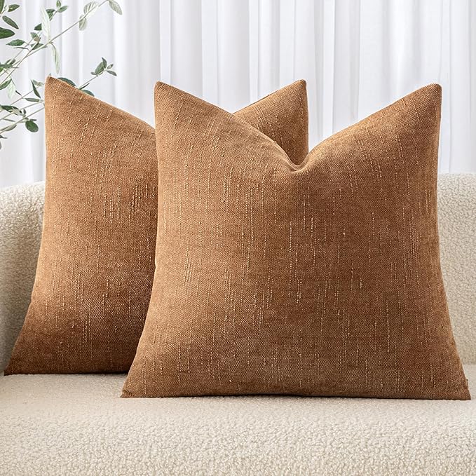 MIULEE 26x26 Inch Pack of 2 Euro Sham Decorative Throw Pillow Covers Soft Chenille Pillows Textured Cushion Covers for Bed Couch Sofa Bedroom Living Room, Brown