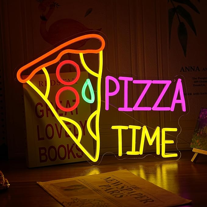 Pizza Time Neon Sign for Wall Decor Delicious Pizza LED Light Sign Dimmable Business Food Neon Light Colorful Pizzeria Neon Light Up Sign for Bars Parties Kitchens Bedrooms