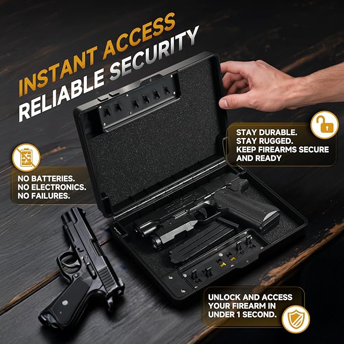 Gun Safe Alternative,Portable Gun Case Handgun Lock Box Quick Access Pistol Safe Small Handgun Storage with TSA Padlock,Instant Access Gun Box for Bedside and Car