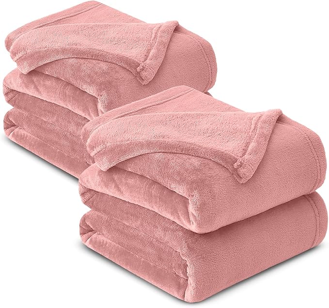MOONLIGHT20015 Fleece Blankets Queen Size 90x90 Inches- 2 Pack - Super Soft Fluffy Throw Blanket for Sofa and Bed - Warm and Cozy Lightweight 400 GSM Microfiber Bed Throws Blankets (Queen, Pink)