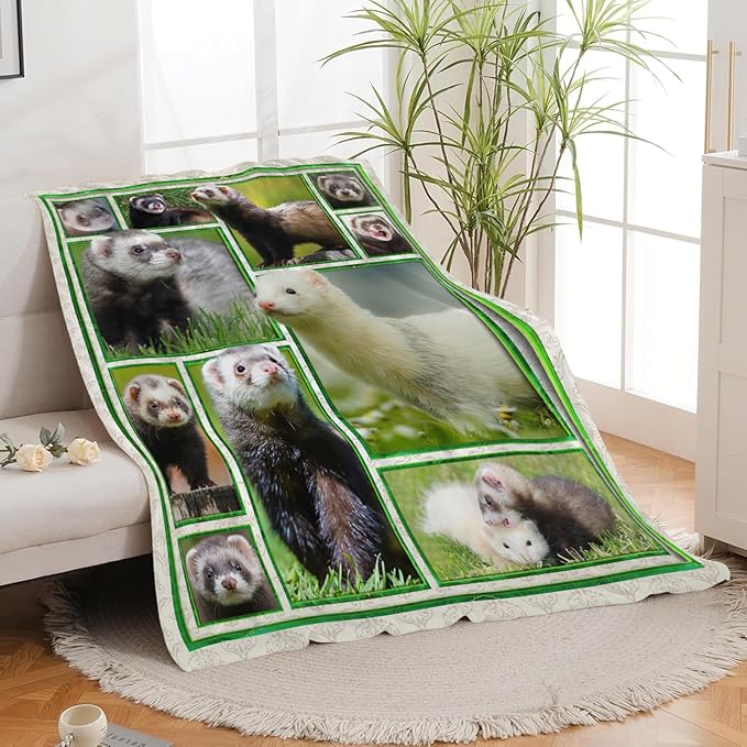 Ferret Blanket for Girls Women Boys Men Adults Kids Soft Cozy Fleece Cute Ferrets Throw Blankets Gifts Warm Flannel Plush Lightweight Decor for Couch Bed Sofa 80"X60"