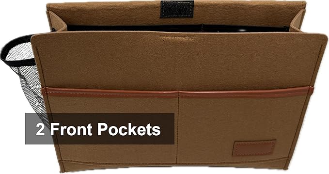 Bedside Caddy,Felt Bedside Storage Organizer, Hanging Storage for Dorm Bed Sofa for tablet Magazine Phone Remotes Water Bottle Holder (Khaki)