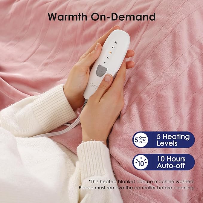 Heated Blanket Full Electric Blanket 72X84in - Fast Heating Blanket for Adults Ultra Soft Flannel Blankets with 5 Heat Levels & 10 Hrs Timer, Machine Washable, Bed Warm Blanket for Winter, Pink