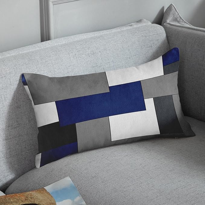 Emvency Set of 2 Dark Blue Geometric Throw Pillow Cover Black Grey White Painting Abstract Checkered Design Decorative Pillow Case Modern Home Decor Standard Square 12x20 Inch Cushion Pillowcase