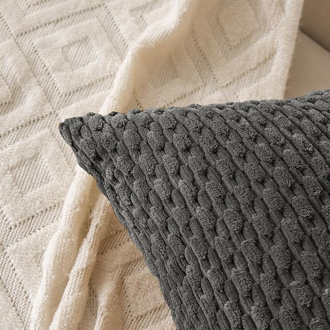 Set of 4 Dark Grey Decorative Throw Pillow Covers 18x18 Inch Corduroy Pillow Covers for Bed Couch Sofa Living Room Soft Square Cushion Cases
